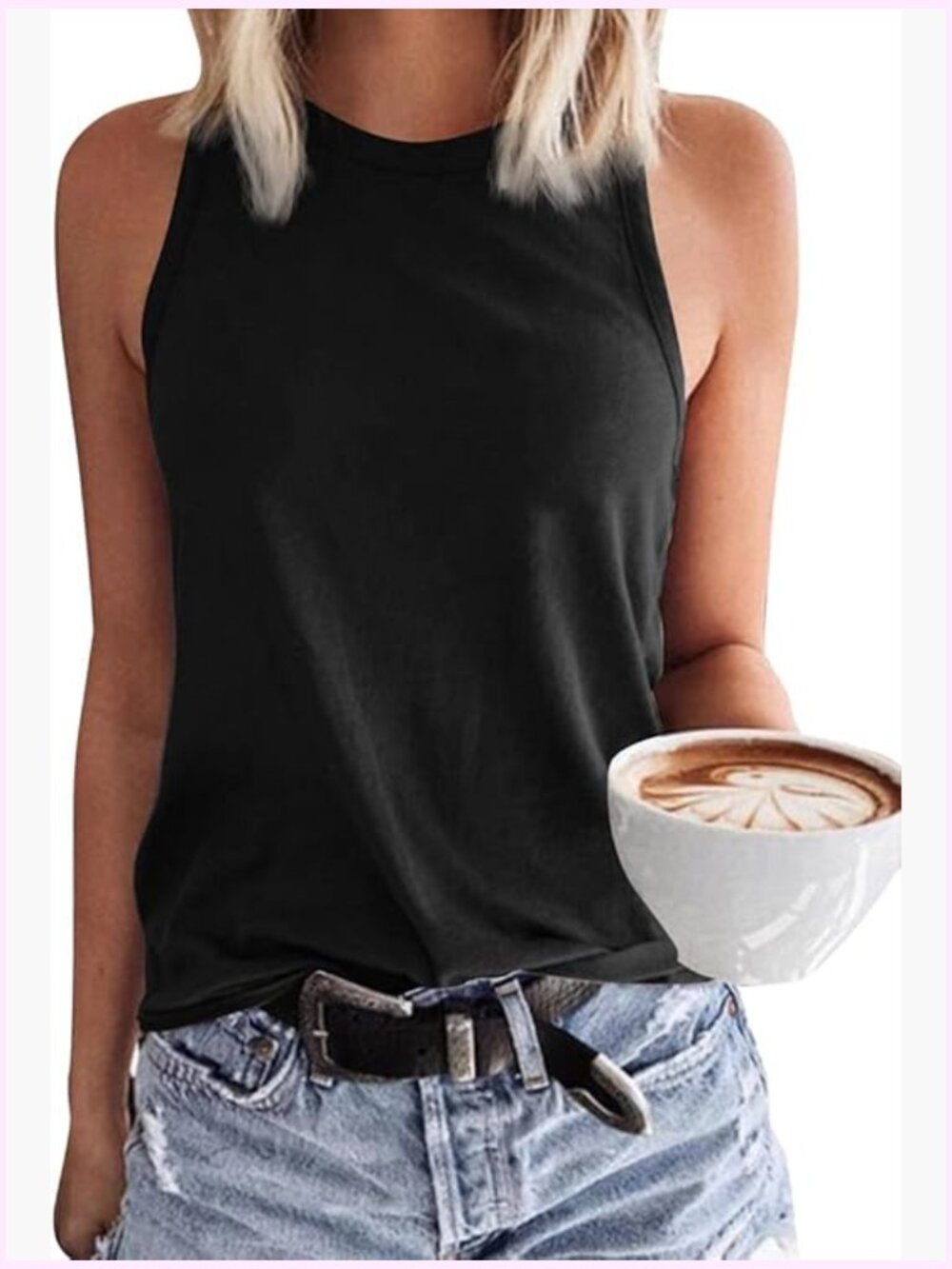 Women's Sleeveless Crew Neck Tank Top Summer Basic Loose Fit Tee